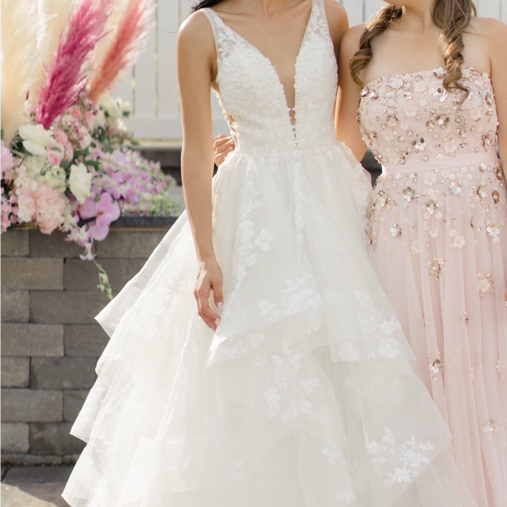 Martina Liana Wedding Dress, Detachable Short Sleeves, and Veil